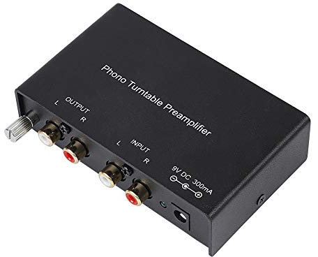 ASHATA Preamplificador de Fono Estéreo, Doble Canal Previo Microphono 32dB Portátil Universal para Mezclador,Dispositivo de Grabación de Audio,Amplificador,etc.(Plug EU.)