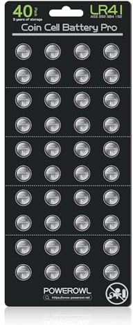 POWEROWL High Capacity LR41 Batteries 40 Pack, AG3 L736 392 384 192 Premium Alkaline Battery 1.5V Button Coin Cell Batteries