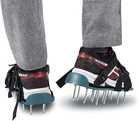 Rasenbelüfter Schuhe mit 4 Verstellbare Riemen, Rasenlüfter Nagelschuhe Sandalen für Rasen Vertikutieren