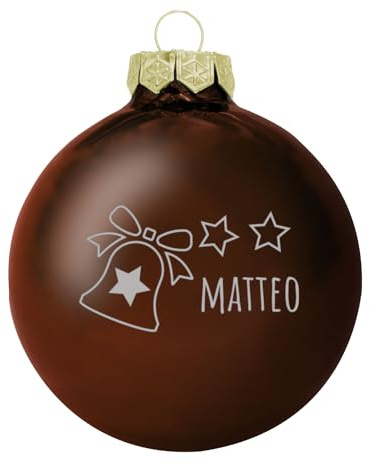 Deitert Weihnachtskugel mit Wunschtext Gravur, Ø 8cm, personalisierte Christbaumkugel aus Glas (glänzend), Individueller Weihnachtsbaumschmuck Namen oder Spruch, Glocke-Motiv, Schoko