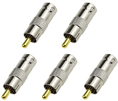 eMagTech BNC-Buchse auf RCA-Phono-Stecker Adapter BNC auf Cinch Adapter, Kontakt aus Messing, 25mm, 5 Stück