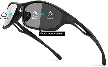 Bloomoak I migliori occhiali da sole sportivi polarizzati per Cool Black/Protezione UV/Telaio infrangibile TR90 - Per la guida notturna/corsa/ciclismo/golf (fotocromatico)