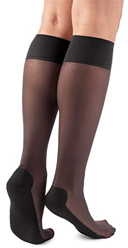 NOQ Medias para masaje de pies para mujer, transparentes, semimate, sin presión, medias hasta la rodilla, calcetines de masaje, 20 DEN Active, negro, Talla única