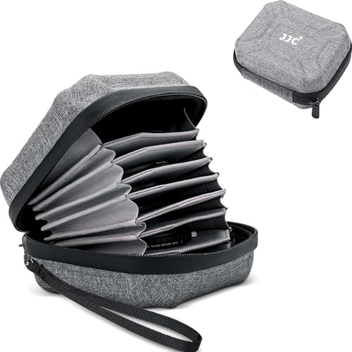 JJC 10 Pockets Hard Shell Lens Filter Case for 10x Filters Dia. ≤ 95 mm, Water & Dust Resistant Camera Filter Pouch ND CPL VU Filter Storage Wallet Bag with Hand Strap + Cleaning Cloth