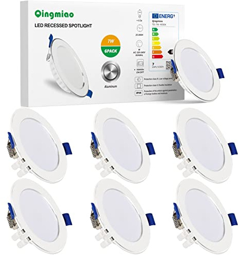Qingmiao LED Einbaustrahler 230V Dimmbar, Led Spots 75mm - 95mm Lochmaß, IP44 7W 600LM 6000K Kaltweiß Einbauleuchten Deckenspots für Badezimmer Küche Wohnzimmer,6er Set