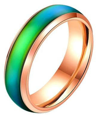 Uloveido 6mm Comfort Fit Ringe Schwarz/Roségold Edelstahl Ehering Farbwechsel Stimmungsringe für Männer Y1854