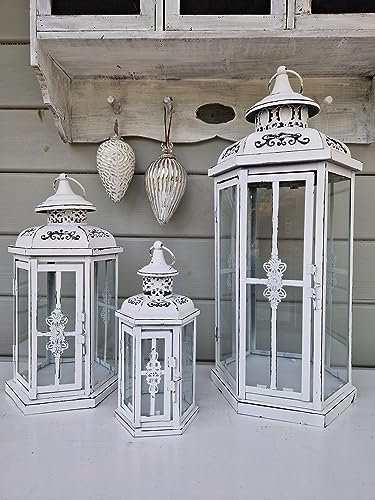 Arinosa Laterne Landhaus Weiss Shabby Chic Lilien Preis ab, Bitte Größe wählen:Mittel 19x16xH36cm