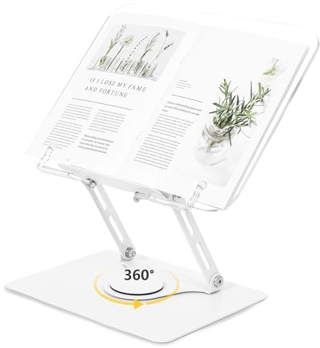 Buchständer zum Lesen Acryl,Verstellbarer Buchhalter Leseständer mit 360° drehbarer Basis,Tragbarer Buchhalter Leseständer für Kochbücher,Tablets,Buchständer Kinder,Stabil Kochbuchhalter
