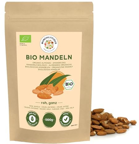 Organic Almonds 1kg 2.2 lb by Munchilycious, Raw Almonds, Unroasted and Unsalted Almonds, Nuts Snacks, Keto Snacks, Perfect for Preparation of Almond Milk and Almond Flour