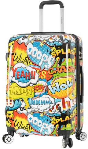 A1 FASHION GOODS Hartschalenkoffer mit TSA-Schloss, 4 Rollen, erweiterbares Gepäck, Onomatopoeia, Comic-Sounds-Druck, mehrfarbig, Medium 24, Erweiterbares Hartschalengepäck mit Spinner-Rädern