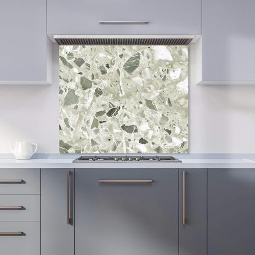 Premium Sage Green And White Quartz Effect Kitchen Splashback 6mm Toughened Glass Kitchen Splashback – Heat Resistant Splashback for Kitchens, Perfect for Cookers and Hobs, Polished Edges