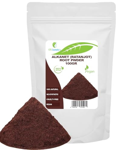 Polvo de raíz de Alkanet | Raíz de Ratanjot - 100 gr - Mascarilla para el cabello, Encanecimiento prematuro del cabello, caspa y puede promover el crecimiento del cabello, tinte de jabón natural.