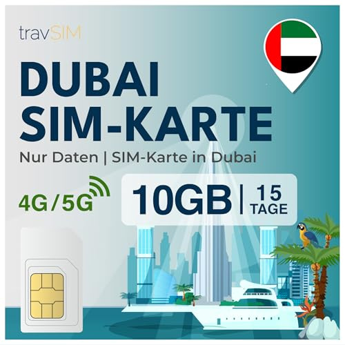 travSIM SIM Dubai | 15 dagar - 10GB data | Höghastighetsdata 5G/4G | Obegränsad internetåtkomst för Google, Facebook, WhatsApp, Instagram och mycket mer