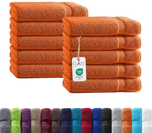 Class Home Collection Gästetücher 30x50 cm – 10er Set Frottee Gästehandtücher – Weich & saugfähig – 100% Baumwolle mit Aufhänger – Terracotta