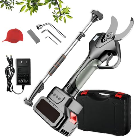 Glowdora Sécateur Électrique Professionnel, Sécateur Électrique sans Fil, 50mm Secateur Electrique Professionnel avec Perche Télescopique De 2,15m, Écran LCD, 1-2 Morceau Battery 21v 1battery