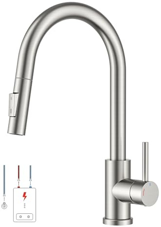 FORIOUS Mitigeur Cuisine Basse Pression, Robinet Cuisine Extensible, Mitigeur Monocommande Eau Chaude Et Froide, Compatible Avec Chaudière Et Appareils Sous Évier, Acier Inoxydable