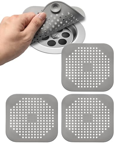 3 Pezzi Filtro per Lavello in Silicone,Protezione Scarico Lavello,Protezioni per Scarico Cucina,Coperchi di Scarico per Doccia,Raccogli Capelli Doccia con Ventosa,per Cucina,Bagno e Vasca(Grigio)
