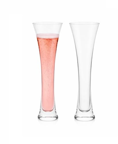 MAGNA RETAIL 200ml Stemless Champagne Flutes Pack of 2 Prosecco Glassware for Sparkling Wine Clear Crystal Design (200 Millilitres)