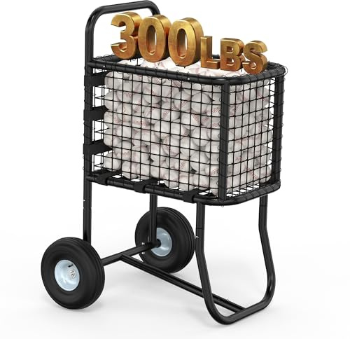BERPET Carrito de béisbol con ruedas, soporte grande para pelotas deportivas de sóftbol, jaula de bateo con capacidad para hasta 300 pelotas de béisbol o 150 pelotas de sóftbol, 17.71 pulgadas de