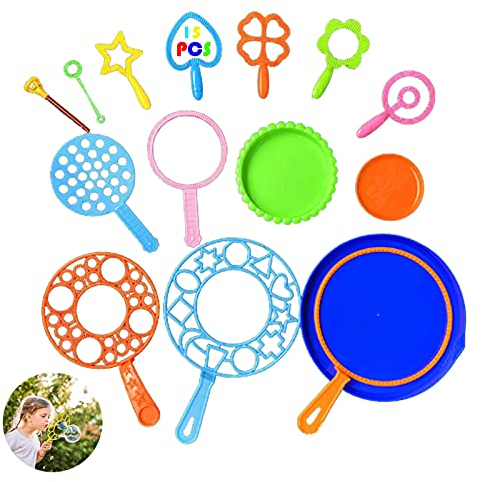 15 PCS Bubble Wands Set Giant Bubbles Wand Kit Assortment Bubble Maker Kids Bubble Toy for Summer Outdoor Activity Birthday Party Color Mixing