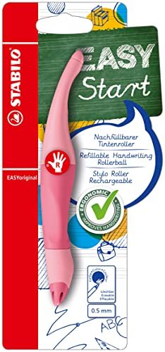 STABILO - Ergonomischer Tintenroller für Rechtshänder - EASYoriginal Pastel in rosiges Rouge - Einzelstift - Schreibfarbe blau (löschbar) - inklusive Patrone