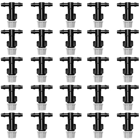 25 Stücke Sprinklerköpfe Düsen mit T-Gelenke, VooGenzek Garten Misting Bewässerungssystem, T-Gelenke Sprühdüse Bewässerung, Wassernebel kühlsystem sprinklerdüse für Garten, Rasen, Grau