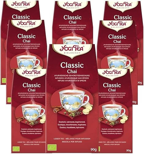 Yogi Tea Classic Chai Loser Tee, 8er Pack à 90g (720g) | Ayurvedischer Bio Gewürztee, von Natur aus koffeinfrei, Mischung aus Zimt, Kardamom und Ingwer, Ideal als Geschenk
