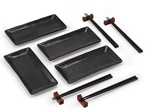 Virklyee Vajilla Sushi 12 PCS Set de vajilla para sushi para, Plato de Sushi Japonés Plates Set, Incluye 4 platos de sushi, 4 pares de palillos y 4 estantes de palillos,Fácil de Limpiar y Usar