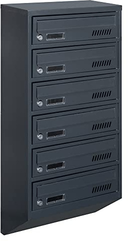 6er Briefkastenanlage GDS Anthrazit RAL 7016 20cm tief Briefkastensysteme | 2 Schlüssel, DIN-A4-Format, Innenbereich, verzinkter Stahl, 2 Schlüssel, Wandmontage, modular