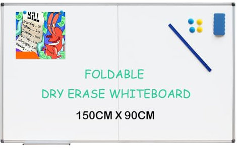 XIWODE Magnetische, trocken abwischbare Tafel, 150 x 90 cm, großes faltbares Whiteboard mit Aluminiumrahmen, Wandmontage, faltbares Whiteboard für Zuhause, Schule, Büro