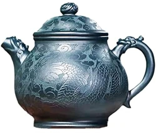 FLADO Set da tè Cinese Gongfu, Teiere in Argilla Viola da 300 ml Modello Drago Intagliato a Mano Teiera Bollitore di Bellezza Set da tè Zisha Regali da Collezione