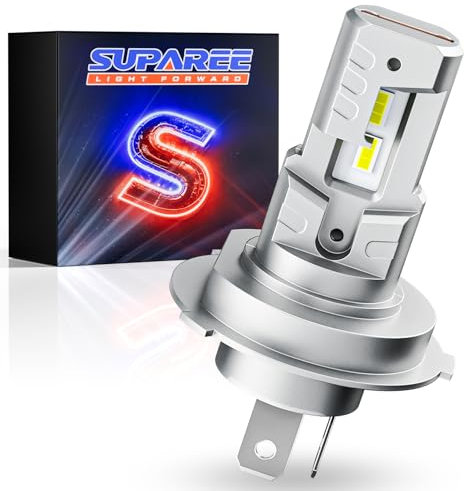 SUPAREE Bombilla LED H4 Motocicleta Bombilla H4 LED Moto Lampara LED H4 Moto para Faro de Moto Hi/Lo 6000K 600% 8000LM 25W 12v 1:1 Mini Size Plug y Play 1 Pc