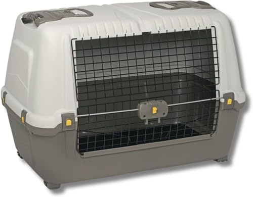 Pet’s Market Trasportino Skudo Car 100 Cane con 2 Rotoli di Sacchetti Igienici 2 Ciotole Casuali in Omaggio Contenitore da Trasporto Auto in Plastica Porta Ferro Colore Grigio Scuro(100-99x60x68cm)