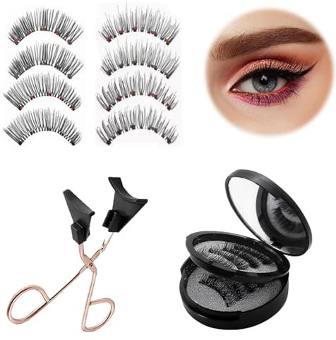 4 Paia Ciglia Finte Magnetiche con Applicatore, Ciglia Magnetiche, Riutilizzabili Senza Colla o Liner, Impermeabili e Look Naturale Ciglia Finte Doppie