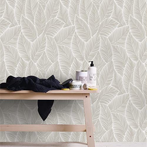 Papier Adhesif pour Meuble Feuilles Beige Élégantes Papier Peint Adhesif Mural Vinyle Papier Collant pour Meuble Imperméable Papier Peint Autocollant Mur Papier Peint Adhesif 1P (40x100 cm)