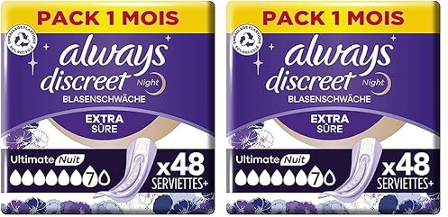 Always Discreet Inkontinenz-Einlagen Ultimate Nacht Monatspaket bei Blasenschwäche, 96 Einlagen (Sparpackung 8 Packungen x 12 Stück)