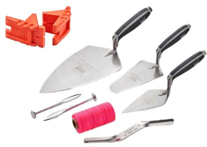 Ragni Professional Bricklaying Tool Set with Trowels, Line Pins, Pink String and Corner Blocks