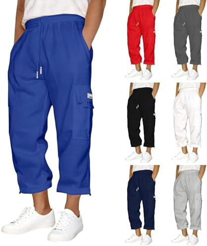 3/4 Length Shorts Men, Quick Dry Stretchy Hiking Shorts, Multi Pockets Below Knee Short, Men's 3/4 Cargo Short, Oversized Tracksuit Bottoms, Lightweight Sweatpants for Gym, Jogging S-5Xl Blue