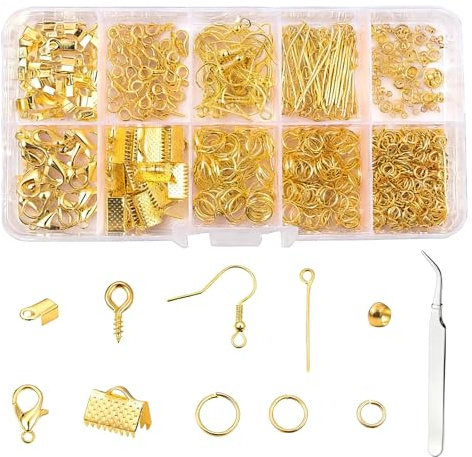 710-Piece Jewellery Clasps Set with Lobster Clasps and Jump Rings, Gold