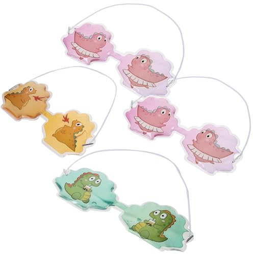 Angoily Kälte Augenmasken Zufälliger Stil Wiederverwendbare Pvc Gel Augenpads 4 Stück Kühlende mit Dinosaurier Cartoon Motiv zur Linderung von Trockenheit und Beruhigung für Kinder