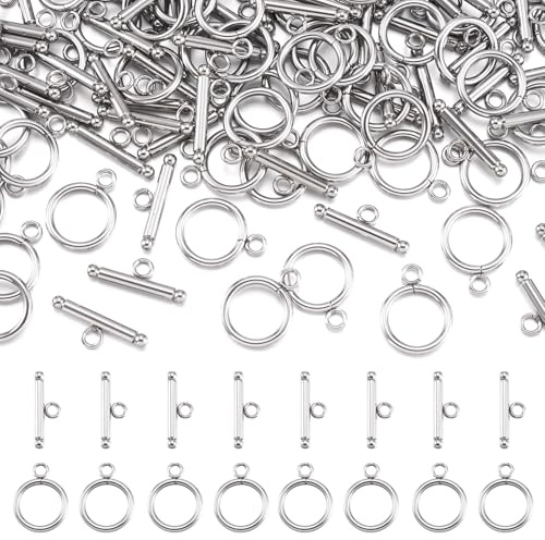 KISSITTY 50 Sets Stainless Steel Round Toggle Clasps Metal Bracelet Making Jewelry Clasps
