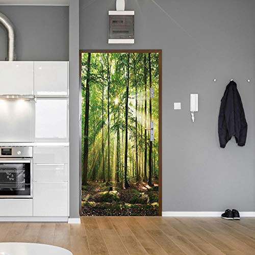 3D Türfolie Selbstklebend Wald Sonnenschein Türtapete Selbstklebend Wasserdicht Pvc Fototapete Türaufkleber Wandbild Für Tür Wohnzimmer Schlafzimmer Küche Und Bad 95X215Cm