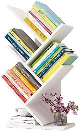 KF-Premium Book Shelf| 3/5 layers, Tree-Shaped Multi-Layer Shelf, Wooden Storage, Best Book Storage, Standing Shelves, Home, Office, Desktop, Bookcase| Small Bookcase (White, 5 Tiers)