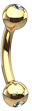 Augenbrauen Piercing Banane 14 Karat 585 Echtgold Bananabell Kristall Kugeln