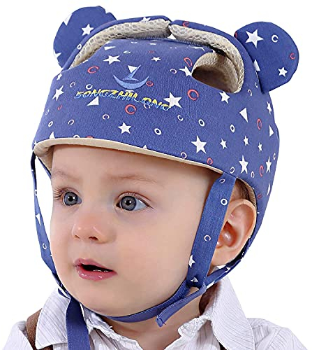 IULONEE Baby Helm Kleinkind Schutzhut Kleinkind Kopfschutz Baumwolle Hut Kleinkind Verstellbarer Schutzhelm Sternenblau