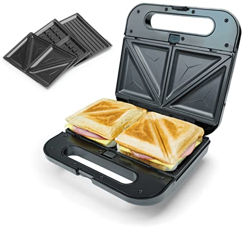Korona 47018 XXL-Sandwichmaker 3 in 1 | Wechselbare Platten mit Antihaftbeschichtung | Sandwichplatte, Grillplatte, Belgische Waffelplatte | Einfach zu reinigen | 800 Watt max.