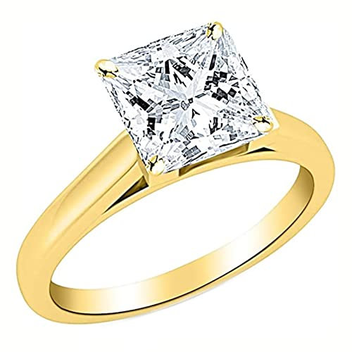KnSam Hochzeit Ringe Gold 14K 585 1 Karat Prinzessschliff Solitär Diamant Verlobungsring Hochzeit Ringe Verlobungsringe (I-J Farbe VS Klarheit) Echtgold-Serie Gr.66 (21.0)