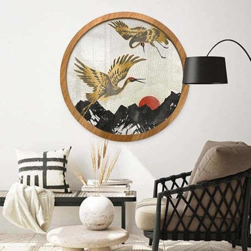 K&L Wall Art Runder Bilderrahmen aus Holz Natur für Poster 50cm Ø MDF Holzrahmen modern Wohnzimmer Flur Rund Holzoptik
