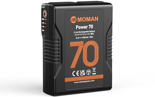 V Mount Battery, Moman Power 70 Mini V Mount/V-Lock Battery 70wh/4600mAh 14.4V with D-TAP USB-C Outputs for BMPCC 4k 6k Camcorders Cameras LED Lights, V-Mount-Battery-Dtap-USB