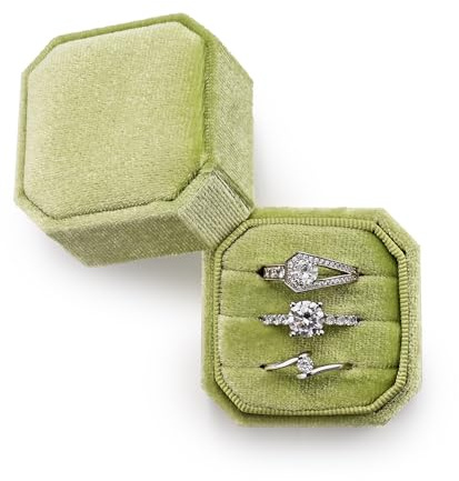 Oirlv Samt 3 Slots Achteck Ring Box 3 Ringbox für Vorschlag Verlobung Hochzeit Valentinstag(Hellgrün)